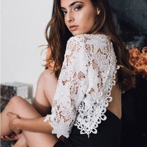 Dressy Lace Crochet Open Back Romper